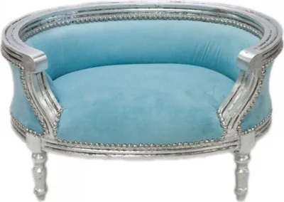 Produktbild von Barock Hunde & Katzen Sofa Blau /Silber Hundebett & Katzenbett