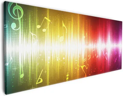 Produktbild von Wallario Premium Leinwandbild Blau-gelbe Noten der Musik in Größe 50 x 125 cm