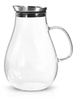 Produktbild von Arendo Glaskaraffe mit Edelstahl Deckel, 2,5 L, Wasserkaraffe mit Griff, Karaffe, Grobfilter, Borosilikatglas, 2500 ml, Sieb, hitze- und kältebeständig, BPA-frei