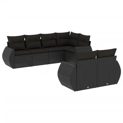 Produktbild von vidaXL 7-tlg. Garten-Sofagarnitur mit Kissen Schwarz Poly Rattan