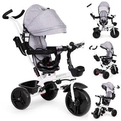 Immagine prodotto di Triciclo girevole a 360° grigio con tettuccio, marca ECOTOYS