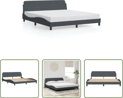 Produktbild von The Living Store Bettgestell mit Kopfteil Dunkelgrau 180x200 cm Samt
