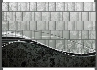 Produktbild von Wallario Zaunsichtschutz mit Motiv Grau-schwarze Schnörkelei mit Wellen für Ein- und Doppelstabmatten Zäune in der Größe 200 x 140 cm