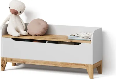 Image de Coffre à jouets Livinity Mailo Blanc/Artisan 107.2x50cm avec banc, Model 59790