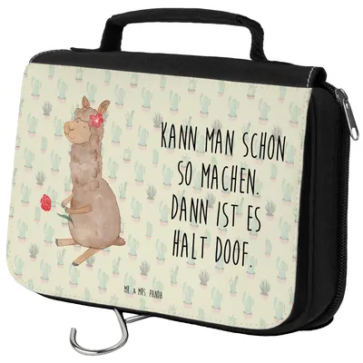 Produktbild von Mr. & Mrs. Panda duschbeutel Alpaka Blume - Kaktus Grün - Geschenk, Lama, kulturtäschchen, Kosmetiktasche, badtasche, Lamas, kosmetiktäschchen, beautycase, Kulturbeutel
