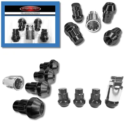 Produktbild von Felgenschloss M14x1,5 Kegelbund 60° kompatibel mit Aston Martin Buick Cadillac Chevrolet schwarze Felgenschlösser Set