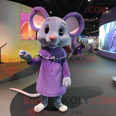 Produktbild von Lila REDBROKOLY Maus Maskottchen Kostüm Charakter gekleidet mit einem Minikleid und Fußkettchen