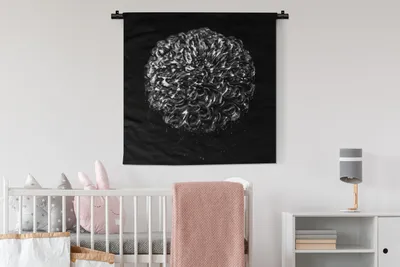 Produktbild von MuchoWow® Wandteppich Wandbehang Blumen - Blätter - Schwarz - Weiß 90x90 cm Tapisserie Dekoration Wandtuch - Wandaufhänger
