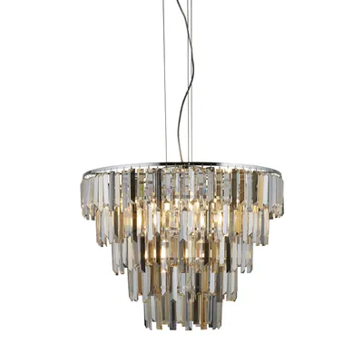 Image de Clarissa Lampe à suspension à 9 flammes chromée avec suspension en cristal clair, ambre, fumé E14
