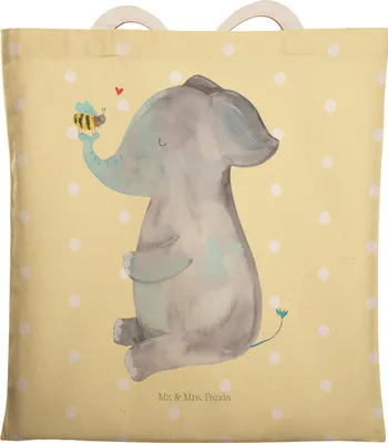 Produktbild von Mr. & Mrs. Panda Tote Bag Elefant Biene - Gelb Pastell - Geschenk, Einkaufstasche, Tragetasche, Liebe, Liebesbeweis, Liebesspruch, Tasche, Hochzeitsgeschenk, Stoffbeutel