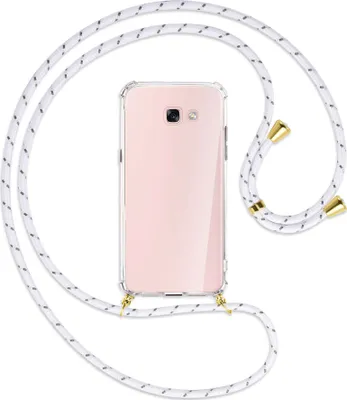 Produktbild von Handykette Backcover-Schutzhülle mit Band (Metall goldfarben) für Samsung Galaxy A7 2017 - weiß/grau