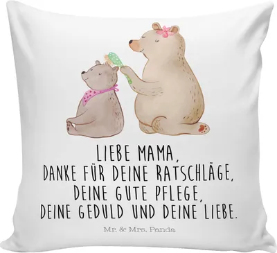 Produktbild von Mr. & Mrs. Panda kuschelkissen 40x40 Bär Kind - Weiß - Geschenk, Dekokissen, Opa, Sofa Kissen, Mutter, Muttertag, bedruckt, Mama, Bären, Zierkissen, Deko