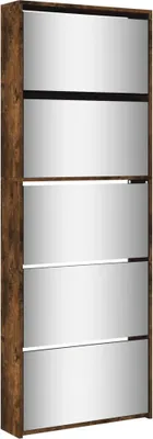 Produktbild von vidaXL Schuhschrank mit Spiegel 5 Fächer Räuchereiche 63x17x169,5 cm