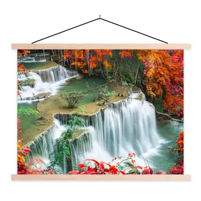 Produktbild von MuchoWow® Textilposter Bäume - Wasserfall - Herbst - Natur 40x30 cm mit holzfarbenen Rahmen - Bilder