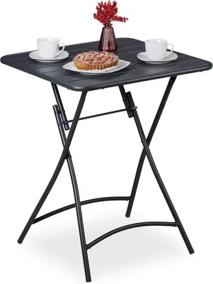 Obrázok produktu pre Skladací záhradný stolík – Odolný voči poveternostným vplyvom – Štvorcový skladací stolík – Oceľ – 74 x 59 x 59 cm – Vhodný na balkón – Farba: antracit