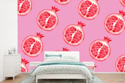 Produktbild von MuchoWow® Fototapete für Wohnzimmer oder Schlafzimmer Wandtapete Vinyl Motivtapete Obst - Rosa - Muster - 450x300 cm - Gemusterte