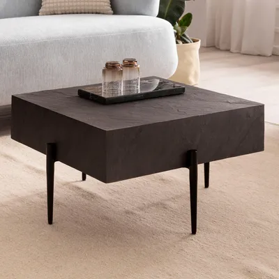 Quadratischer Couchtisch 64x64x35cm in Steinoptik mit schlanken Metallbeinen in Anthrazit.