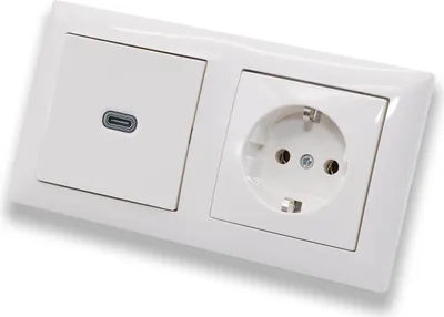 Produktbild von EBROM USB-C Unterputz Steckdose/Lader, 65 Watt Leistung – Schnellladefunktion für Wearables, Smartphones Tablets und Laptops – mit Busch Steckdose 20EUC-914 in Balance Si alpinweiß
