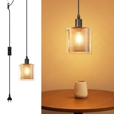 Image de ZMH Lampe à suspendre Vintage Lampe à suspendre 1 flamme : Verre Or Lampe à suspendre avec prise et interrupteur Lampe à suspendre E14 4,5M Câble Métal Rétro Table Lampe à suspendre pour salle à manger Salon Cuisine
