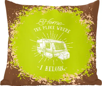 Produktbild von MuchoWow® Zierkissen Sofakissen Wohnzimmer Dekokissen 60x60 cm Vintage - Wohnwagen - Grün - Sitzfläche - Foto Polster