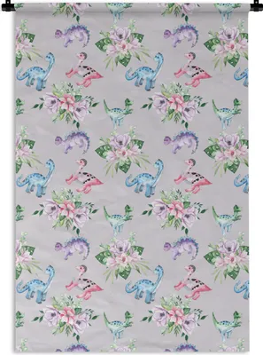 Produktbild von MuchoWow® Wandteppich Wandbehang Kinderzimmer - Blumen - Muster - Mädchen - Kinder - Rosa - Kind 60x90 cm Tapisserie Dekoration Wandtuch - Foto-Teppich - Abwaschbar
