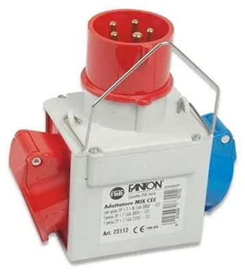 Immagine prodotto di Adattatore multiplo industriale spina 3P+N+T 16A 380-415V 1 presa 2P+T 16A 200-250V 1 presa 3P+T 16A 380-415V 6h IP44 Fanton 73112