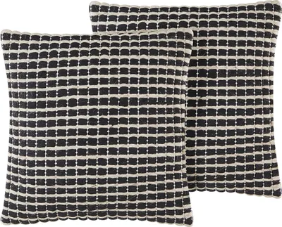 Produktbild von BELIANI Dekokissen 2er Set Schwarz / Creme Baumwolle u. Wolle mit Polyester-Füllung 45x45 cm kariert Accessories Wohn- u. Schlafzimmer Flur Diele