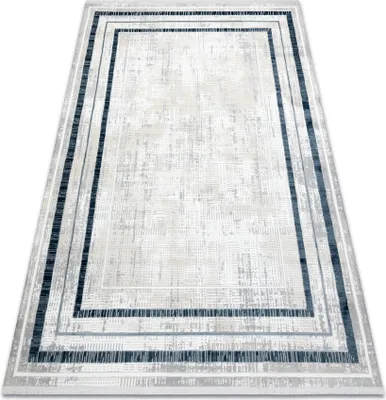 Produktbild von Moderner Teppich DUKE 51523 creme / blau - Rahmen, strukturiert, sehr weich, Fransen Blau 200x290 cm