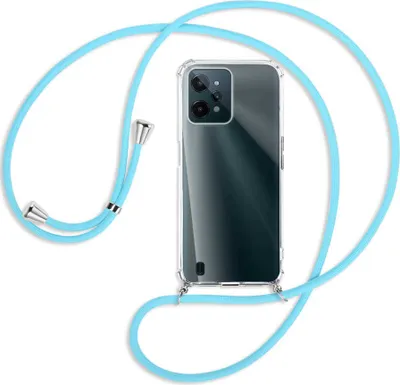 Produktbild von Handykette Backcover-Schutzhülle mit Band (Metall silberfarben) für Realme C31 - himmelblau