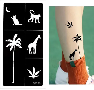 Produktbild von Henna Tattoo Schablone Airbrush Stencil Palme Katze Giraffe