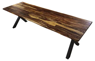 Produktbild von Baumkante Esstisch Sheesham shinafarben 300x100 X-Gestell schwarz Lotti