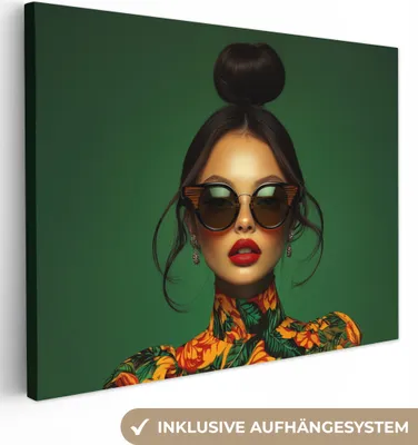 Produktbild von Leinwand Bilder 80x60 cm - Frauen, Abstrakt - Modern - Grün, Wandbilder, Wanddeko Wohnzimmer, Bild