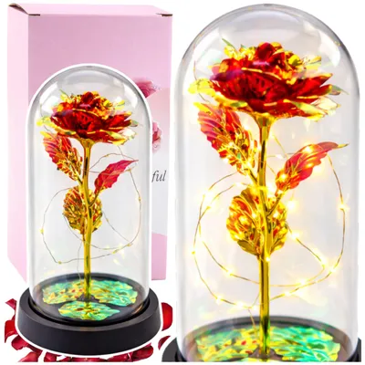Produktbild von Ewige Rose in Glaskristallkuppel, LED-Beleuchtung, Rot, 21 x 11 cm