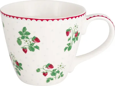 Produktbild von Greengate Becher BERRY Weiß mit Erdbeeren Porzellan Tasse
