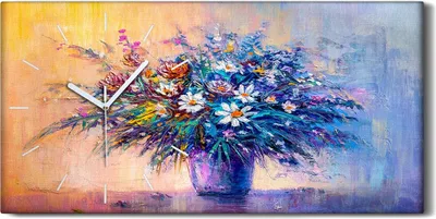 Produktbild von Küchenuhr Bürouhr Leinwand Uhr Geräuschlos 60x30 Malerei Abstrakte Kunst Blumen - weiße Hände
