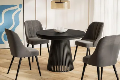 Immagine prodotto di Tavolo da Pranzo Allungabile, Tavolo da Cucina Rotondo, Stabile Costruzione con Gambe in Metallo, Diametro 100 cm, Painflow, Collezione Nero