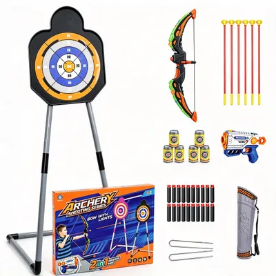 Produktbild von 2-in-1 Kinder LED Bogen und Softgun Set - Indoor & Outdoor Spielzeug ab 3 Jahren