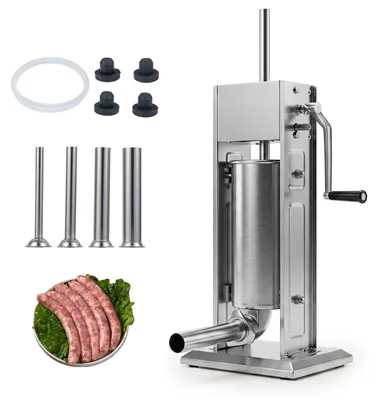 Produktbild von COSTWAY Manueller Wurstfüller 5L, vertikale Wurstfüllmaschine, Professioneller Fleischfüller aus Edelstahl mit 2 Geschwindigkeitsstufen & 4 Füllrohren