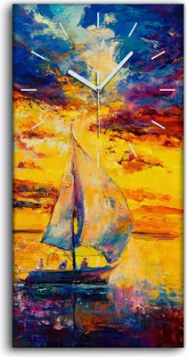 Produktbild von Wandbild Leinwand Bilder Wanduhr Geräuschlos 30x60 Malerei Boote Segel Wasser - weiße Hände