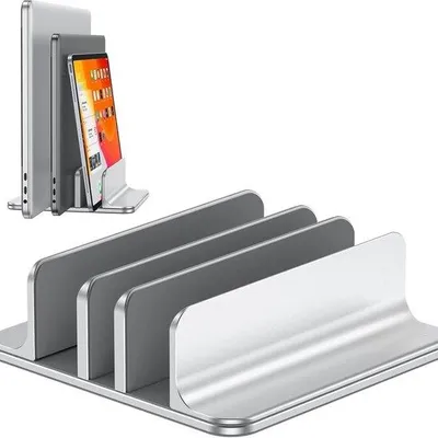 Produktbild von Famanu Laptopständer mit 3 Fächern für Computer, Tablet, Telefon - Für alle Laptopmodelle bis 17,3 Zoll - Robuster Aluminium Halter -