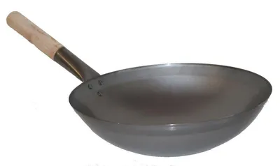 Produktbild von WOK SET, 40RB-K02, Wok Pfanne 40 cm Ø runder Boden Kohlenstoffstahl + Wokkelle Edelstahl Größe S - 44 cm lang mit Holzgriff