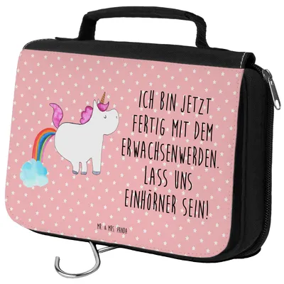 Produktbild von Mr. & Mrs. Panda Kulturtasche Einhorn Pupsen - Rot Pastell - Geschenk, Kulturbeutel, kosmetiktäschchen, Spaß, Unicorn, kulturtäschchen, Schminkbeutel, Pups, Lustig