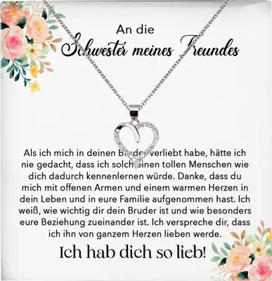 Produktbild von 22Feels Schwester meines Freundes Geschenk Herz Halskette mit Karte Mädchen Frauen Valentinstag Geburtstag Weihnachten (Damen Mädchen Silber 925/000 Schmuck)