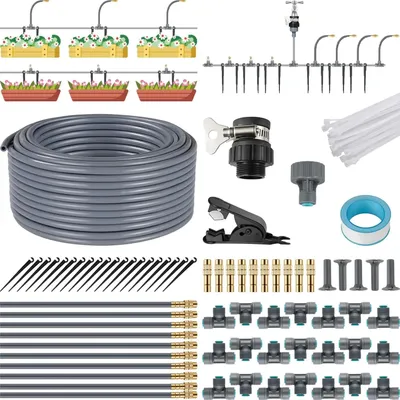 Produktbild von Tropfbewässerungssystem - Automatische DIY-Bewässerung - 20-m-Schlauch - Einstellbare Tropfer - Selbstbewässerung für Pflanzen - Garten - Kunststoff