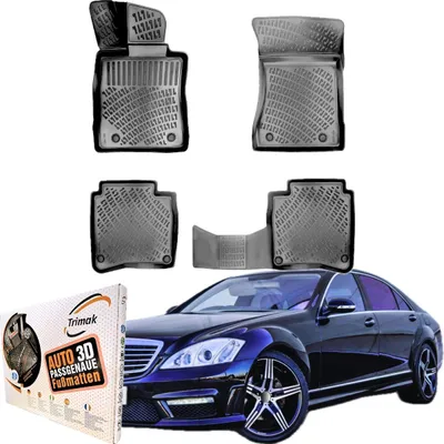 Produktbild von Trimak Autofußmatten kompatibel mit Mercedes S Klasse (W221) Lange Version 2006 - 2013 Auto Allwetter Gummimatten