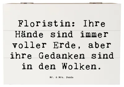 Produktbild von Mr. & Mrs. Panda Holztruhe Spruch Floristin Tagträumerin 22 x 15 cm - Weiß - Geschenk, Truhe, Jubiläen, geschenkkiste, Box, fotobox, blumige Kunstwerke, Beruf, Berufe