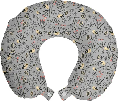 Produktbild von ABAKUHAUS Frühling Reisekissen Nackenstütze, Blätter Blumen und Vögel, Schaumstoff Reiseartikel für Flugzeug und Auto, 30x30 cm, Pale Taupe und Pfirsich