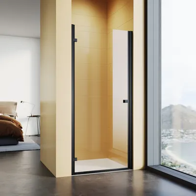Immagine prodotto di SONNI porta doccia a nicchia 90x195cm, porta doccia con cerniera, vetro di sicurezza 6mm, porta doccia a filo pavimento nero opaco box doccia porta a battente