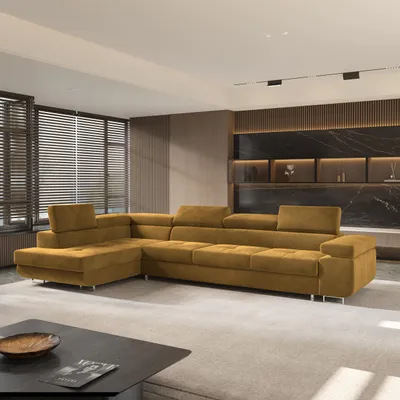 Produktbild von Masseno Ecksofa VICENTE mit Schlaffunktion L-Form, Sofa mit Bettkasten, Wohnzimmersofa, Couch, Soffa, Bettsofa, Couchgarnitur- Gelb, MONOLITH 48