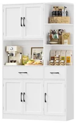 Image de Buffet de cuisine - Buffet - MDF - 5 portes, 2 tiroirs - Étagère d'angle - 1 m - Blanc